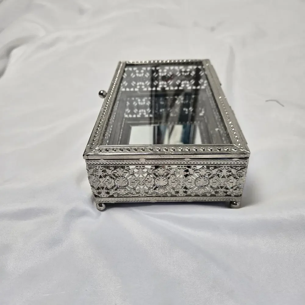 Ornate Glass And Metal Jewelry Box